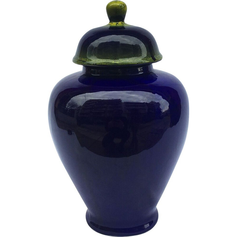 Vintage Handmade Blue Glazed Ceramic Jar, 1980s