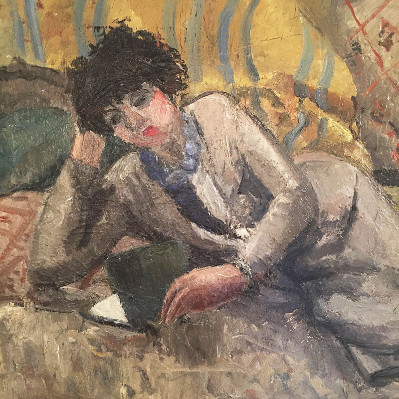 Art Deco Impressionist Woman Reading By Fernand Labat, Oil On Canvas 