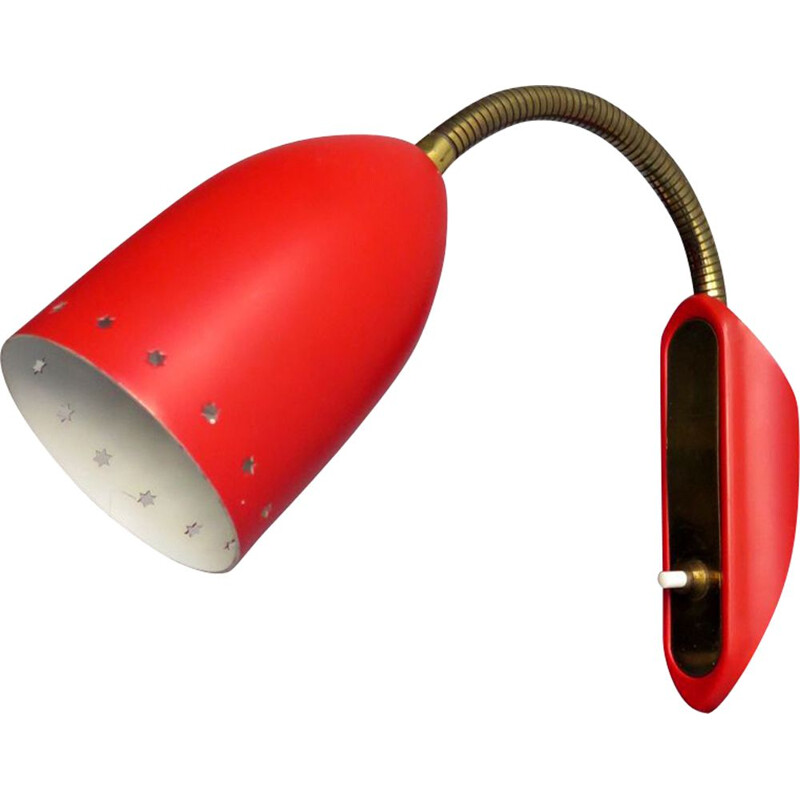 Vintage adjustable wall lamp in red metal, France, 1950s