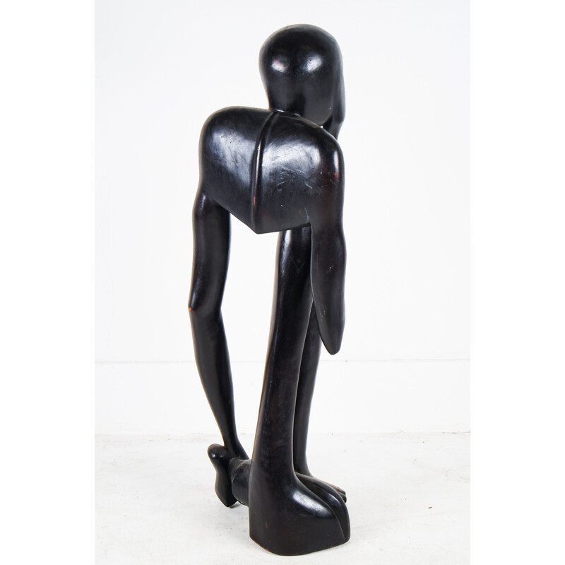 Vintage Ebonized Carved Wood Abstract Sculpture, the Thinker