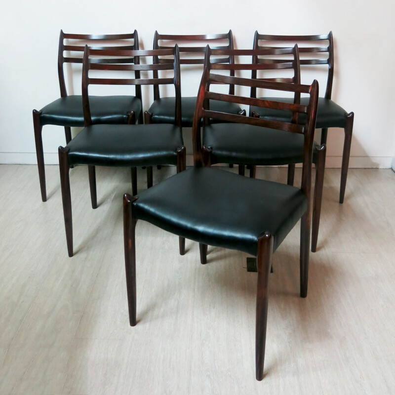 Set of 6 dining chairs in rosewood, Niels O. MOLLER - 1960s