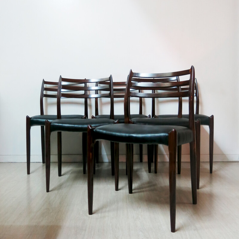 Set of 6 dining chairs in rosewood, Niels O. MOLLER - 1960s