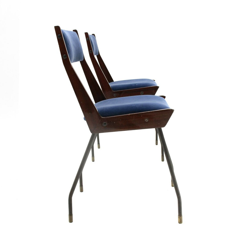 Pair of vintage italian blue velvet dining chair by RB Rossana, 1950