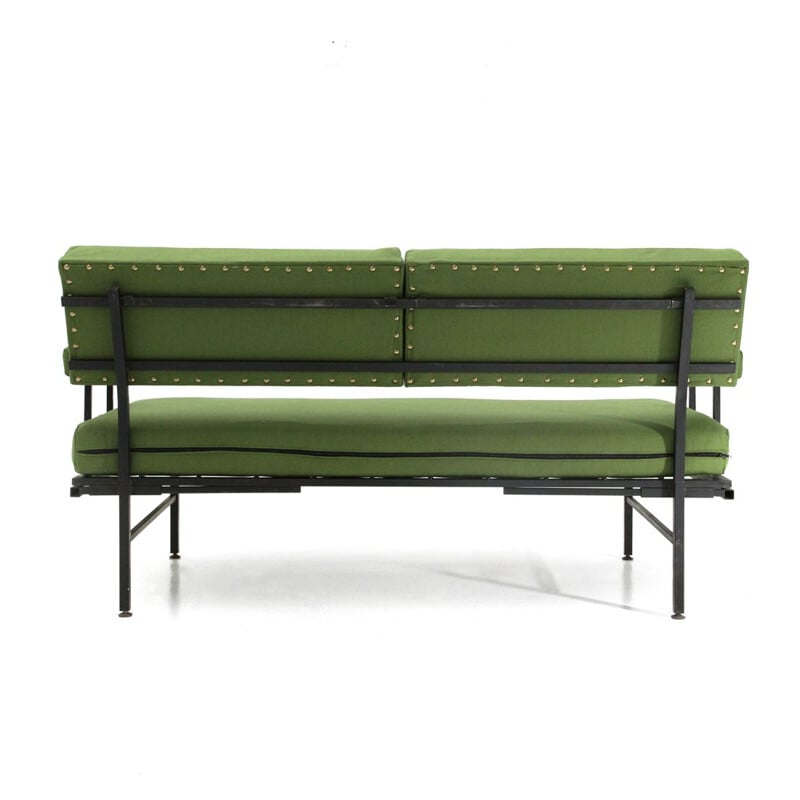 Canapé-lit vintage italien en tissu vert et métal, 1950