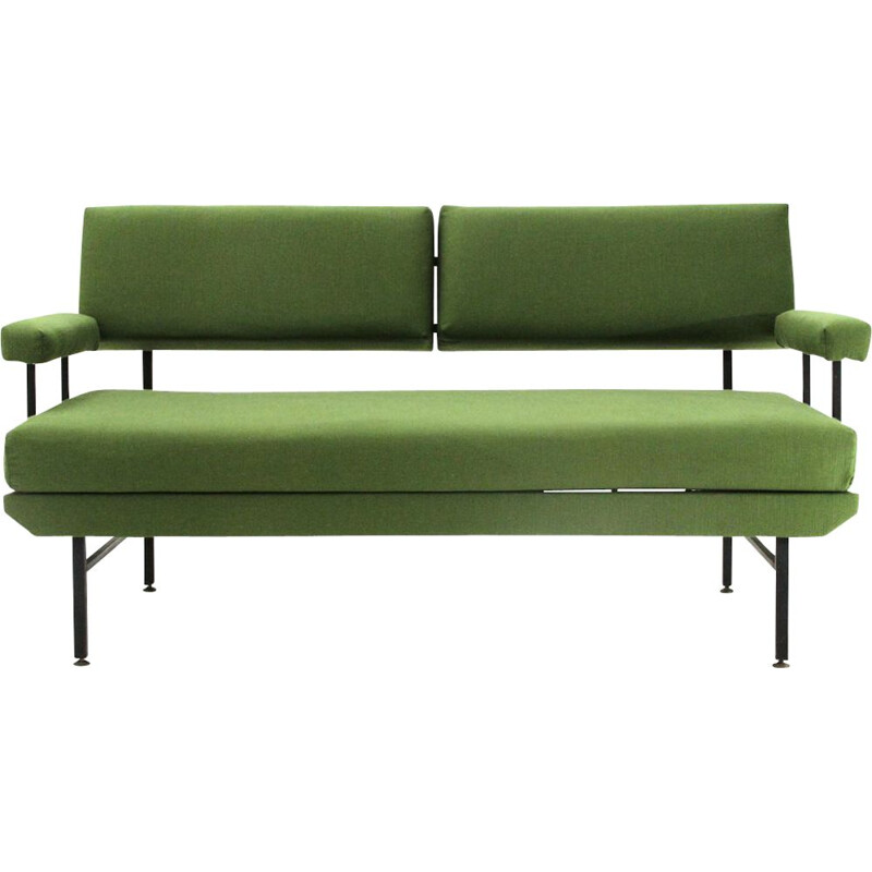 Vintage italian green fabric and metal sofa bed, 1950