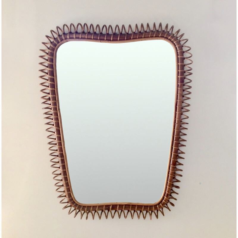 Large vintage wicker mirror, Italy 1950