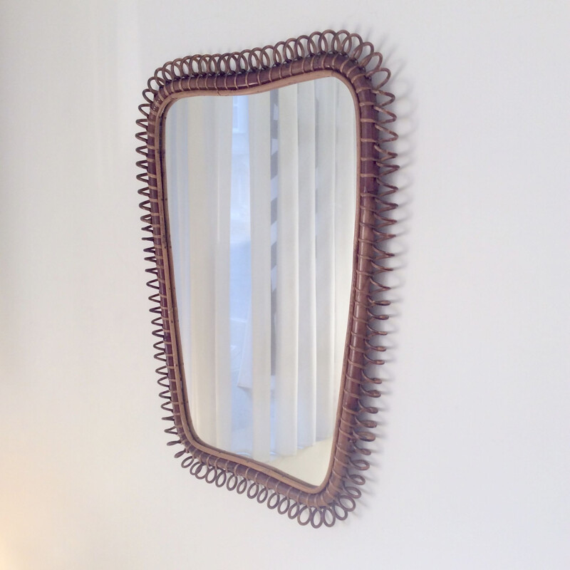 Large vintage wicker mirror, Italy 1950