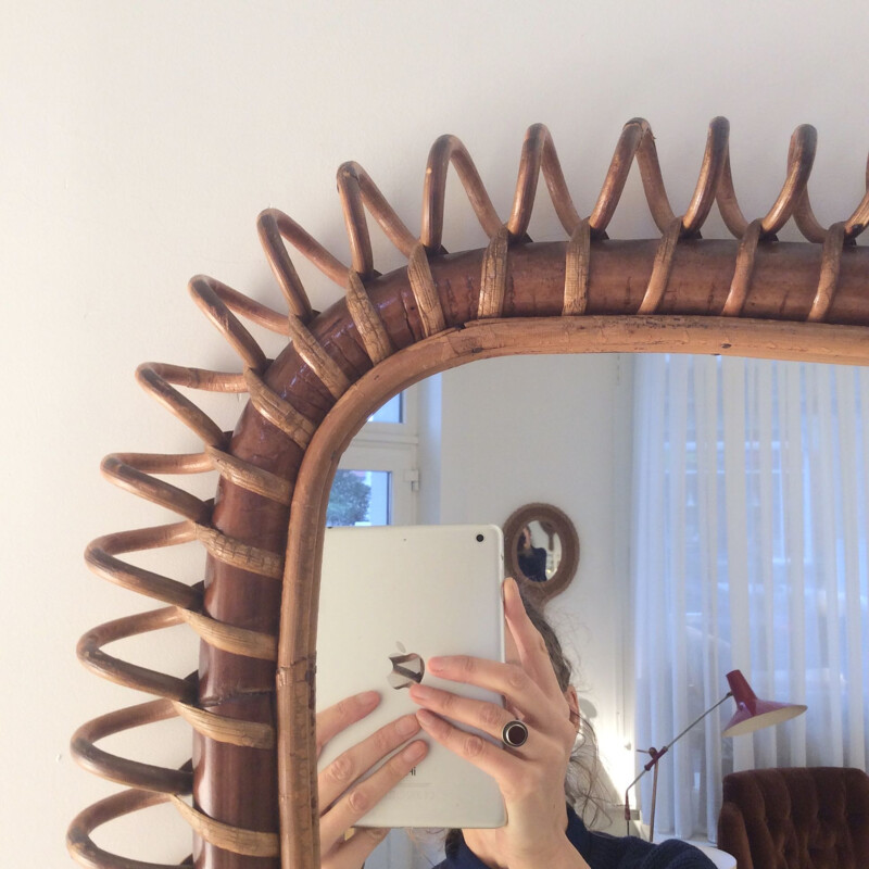 Large vintage wicker mirror, Italy 1950