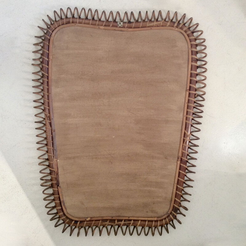 Large vintage wicker mirror, Italy 1950