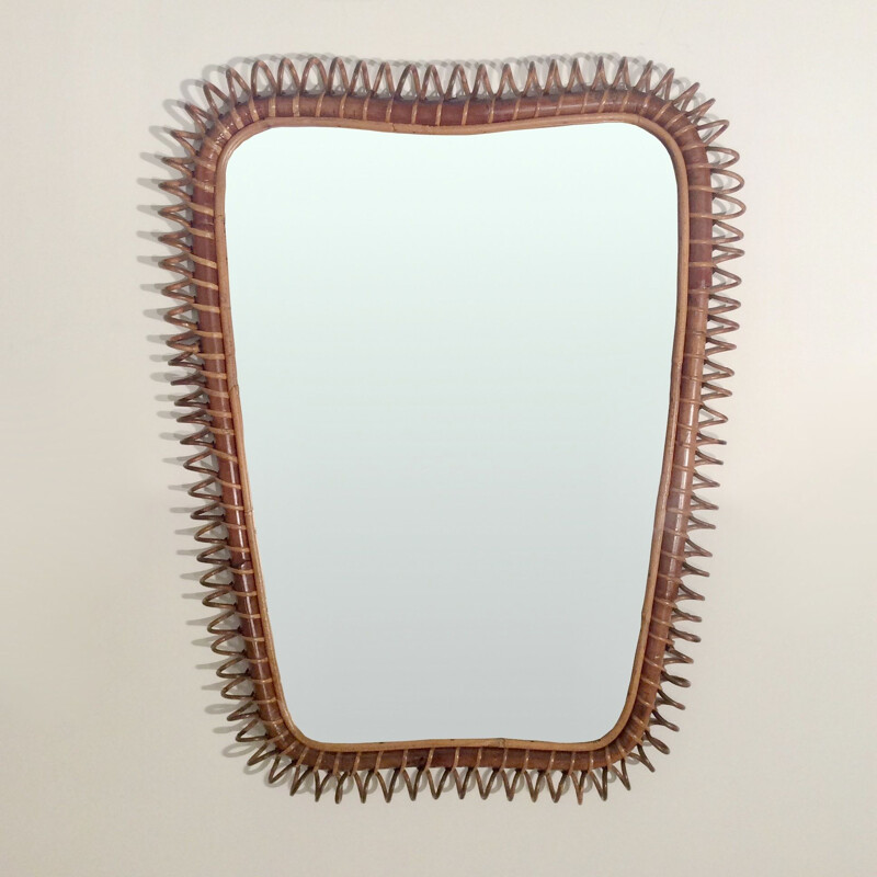 Grand miroir en osier vintage, Italie 1950