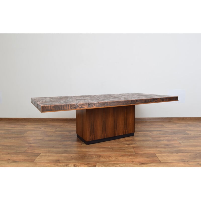 Vintage Copper and Rosewood Coffee Table by Heinz Lilienthal, 1970