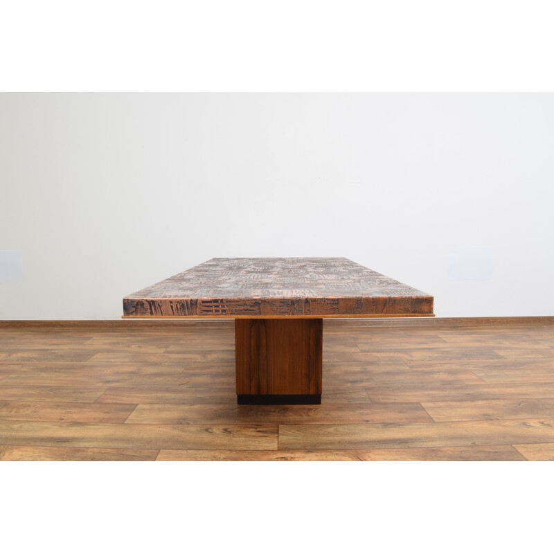 Vintage Copper and Rosewood Coffee Table by Heinz Lilienthal, 1970