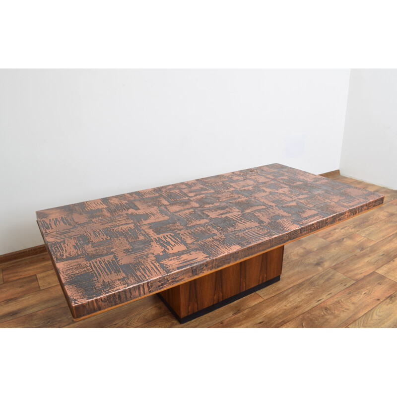 Vintage Copper and Rosewood Coffee Table by Heinz Lilienthal, 1970