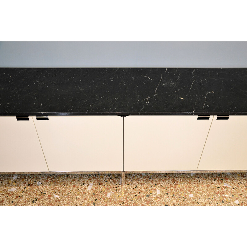 Vintage Florence Knoll Credenza In Ivory White And Black Marquina Marble, 1961