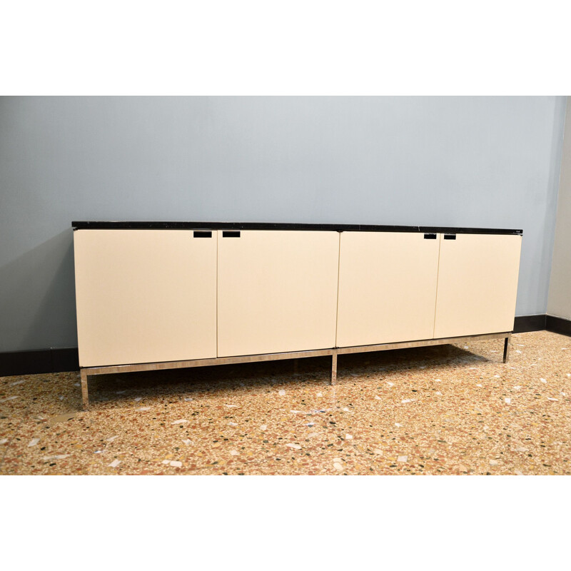 Vintage Florence Knoll Credenza In Ivory White And Black Marquina Marble, 1961