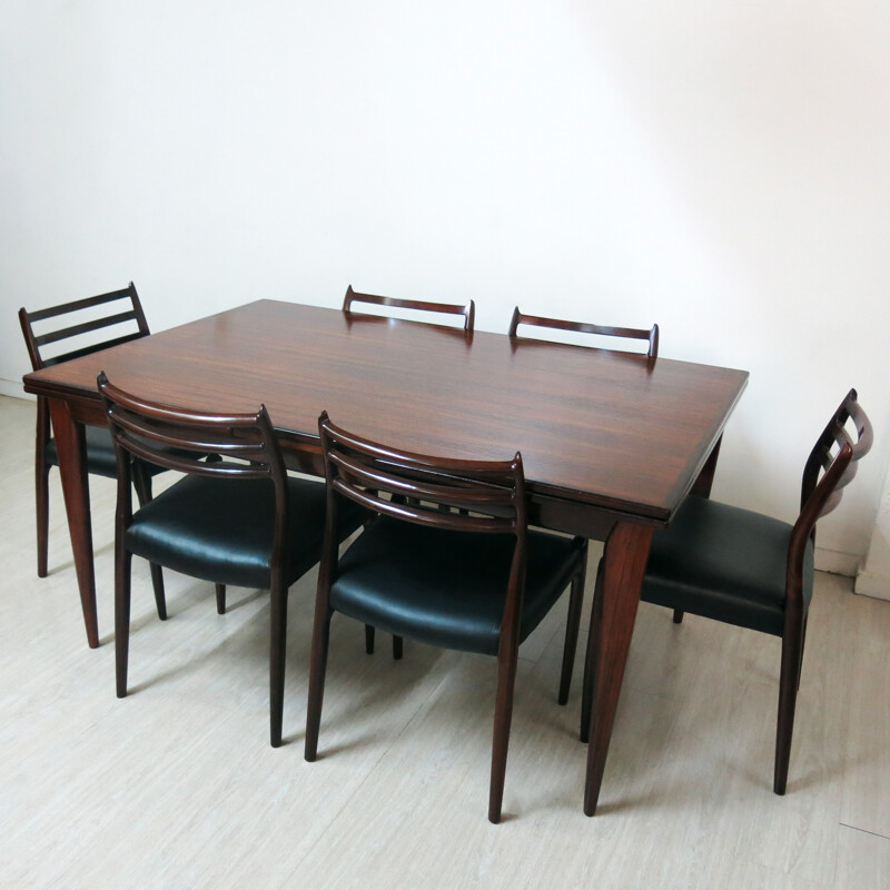 J.L. Møller Møbelfabrik rosewood dining set, Niels O. MOLLER - 1960s