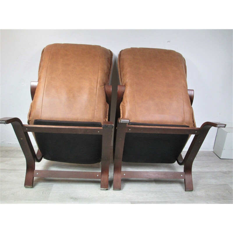 Vintage pair of brown armchairs in suede, 1970s