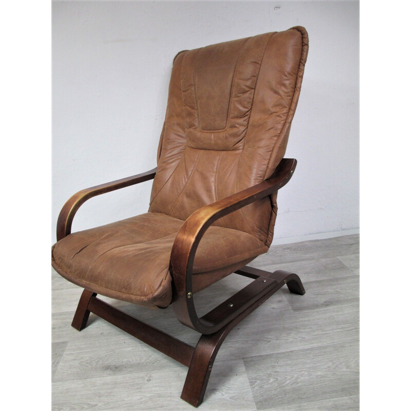 Vintage pair of brown armchairs in suede, 1970s