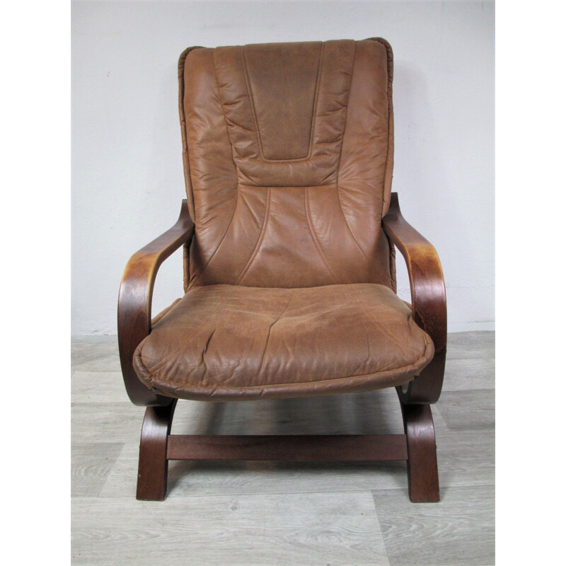 Vintage pair of brown armchairs in suede, 1970s