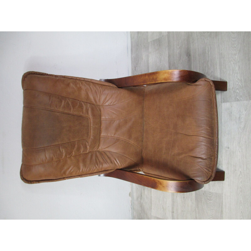 Vintage pair of brown armchairs in suede, 1970s