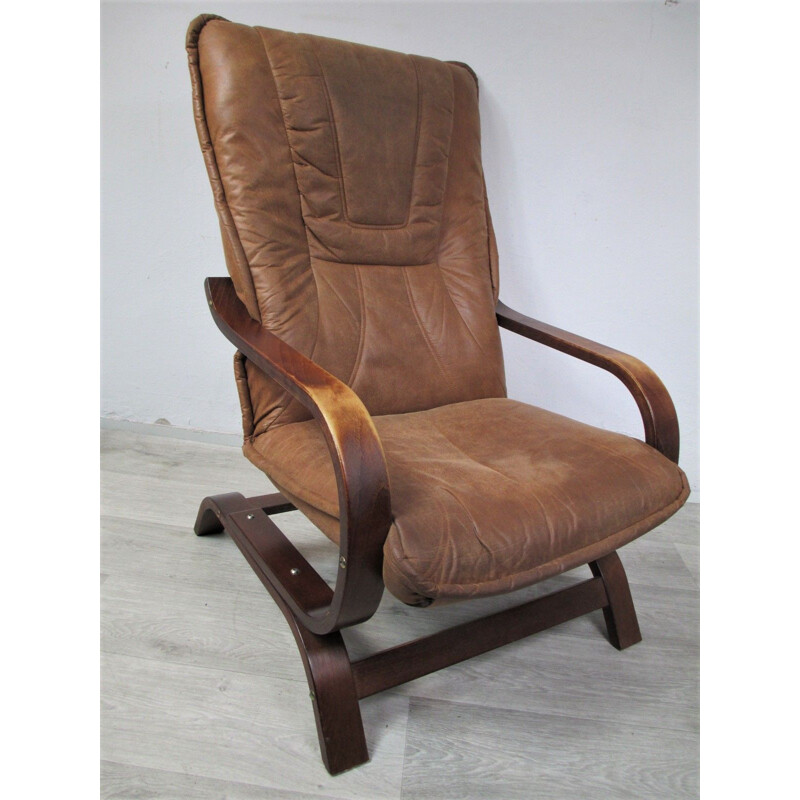 Paire de fauteuils vintage marron en daim, 1970