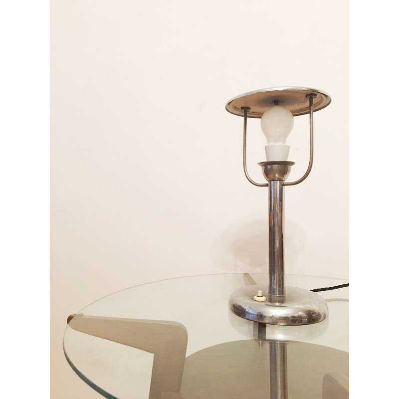 Lámpara de mesa de acero Art Decó de Napako, años 30