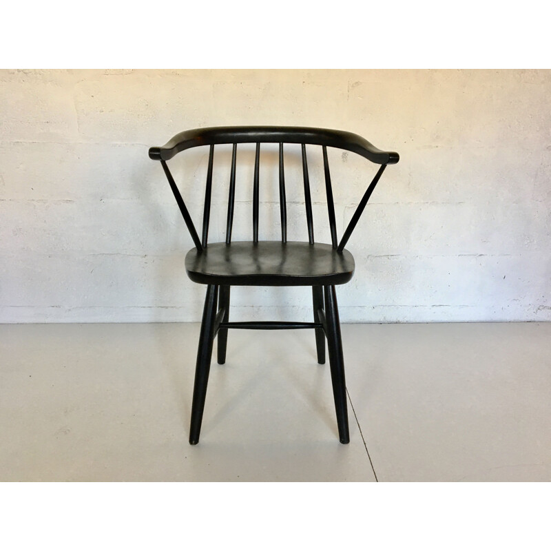 Vintage black stained beech armchair