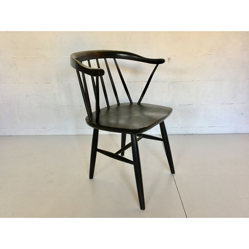 Vintage black stained beech armchair