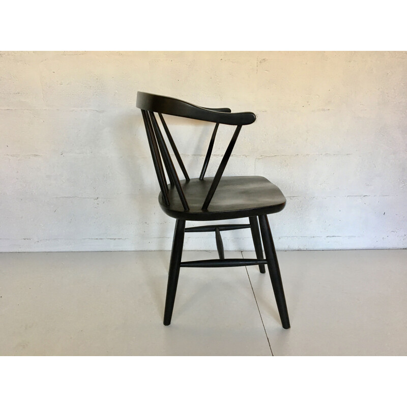 Vintage black stained beech armchair