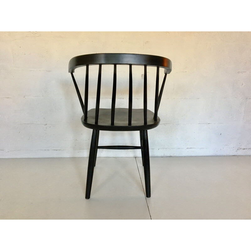 Vintage black stained beech armchair