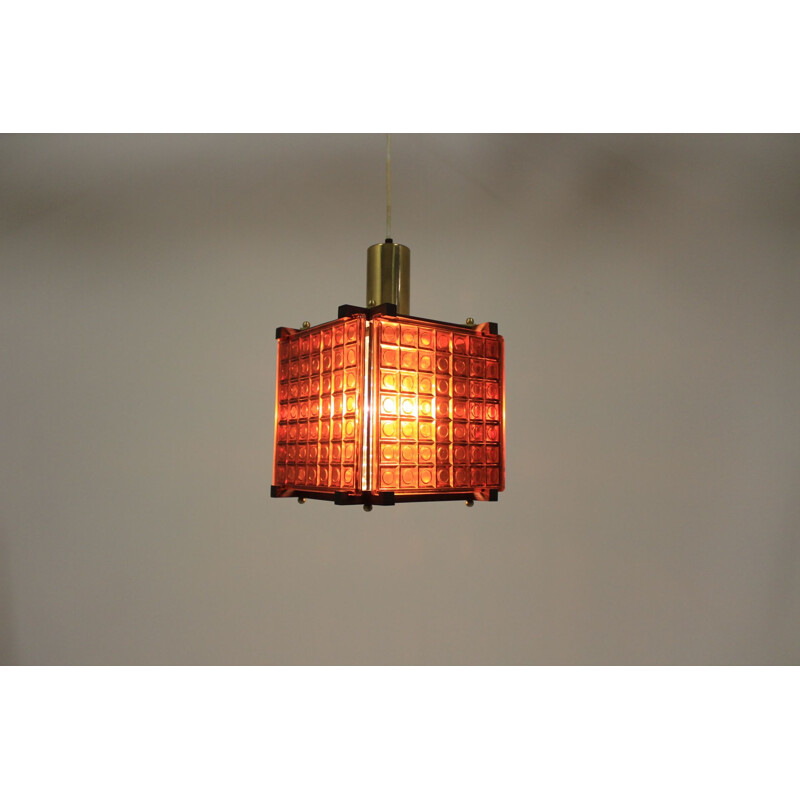 Vintage Danish Palisander Glass Pendant Light 1960