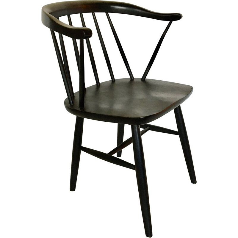 Vintage black stained beech armchair