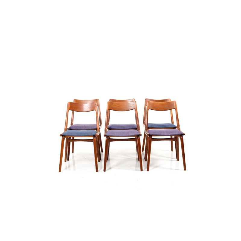 Ensemble vintage de 6 chaises Boomerang en teck par Alfred Christensen