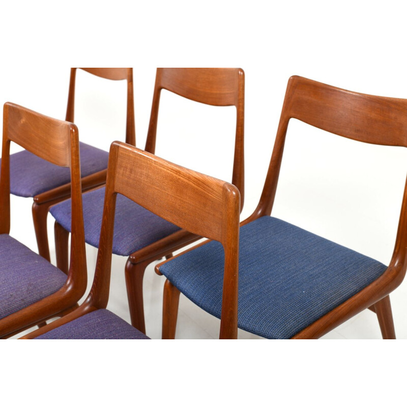 Ensemble vintage de 6 chaises Boomerang en teck par Alfred Christensen