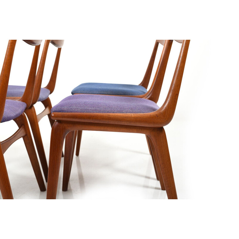 Ensemble vintage de 6 chaises Boomerang en teck par Alfred Christensen