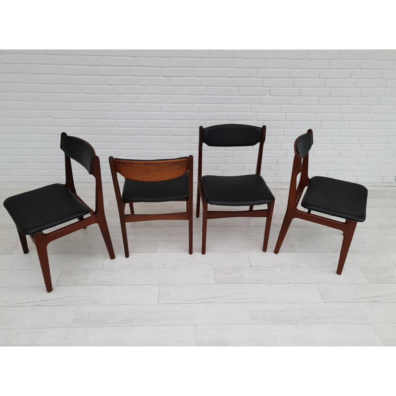 Set of 4 vintage chairs with teak frame, Denmark, 1970s