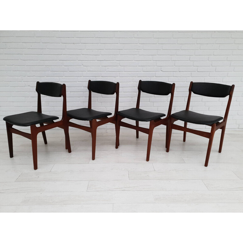 Set of 4 vintage chairs with teak frame, Denmark, 1970s