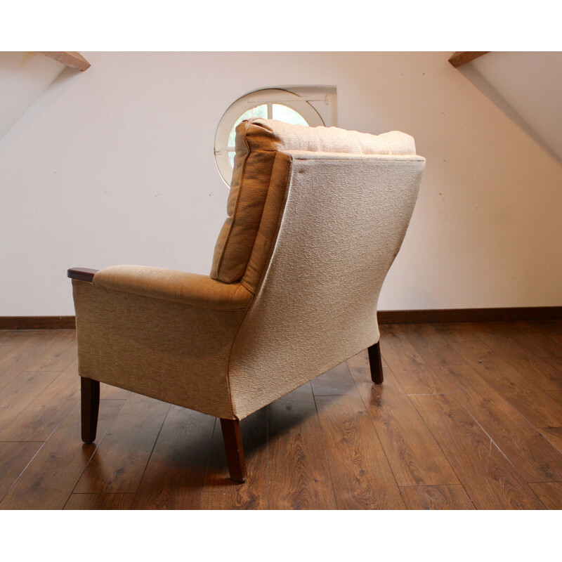 Vintage 2-seater sofa in beige velvet fabric, 1950s