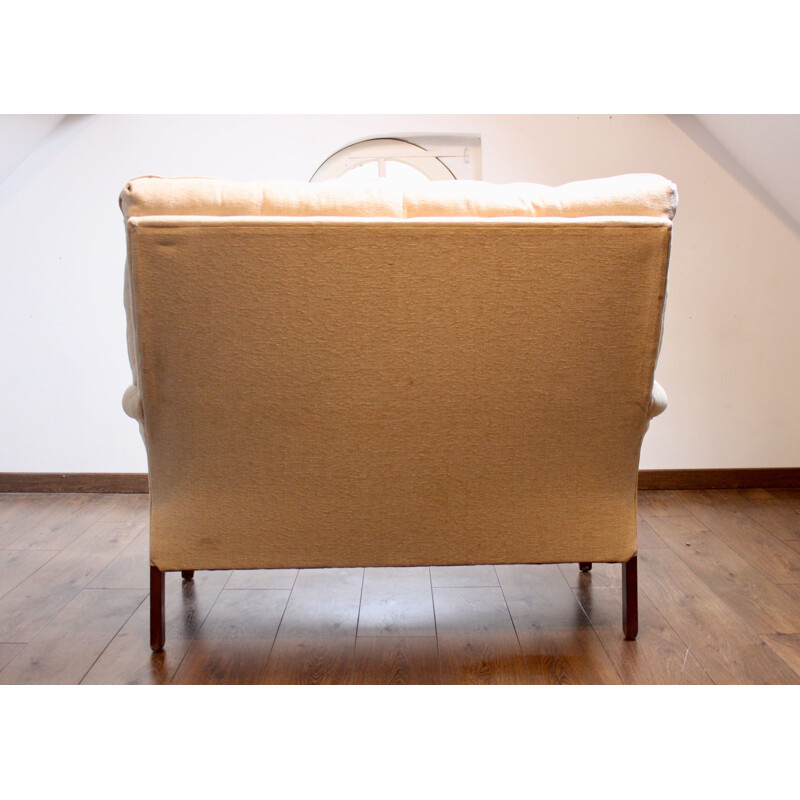 Vintage 2-seater sofa in beige velvet fabric, 1950s