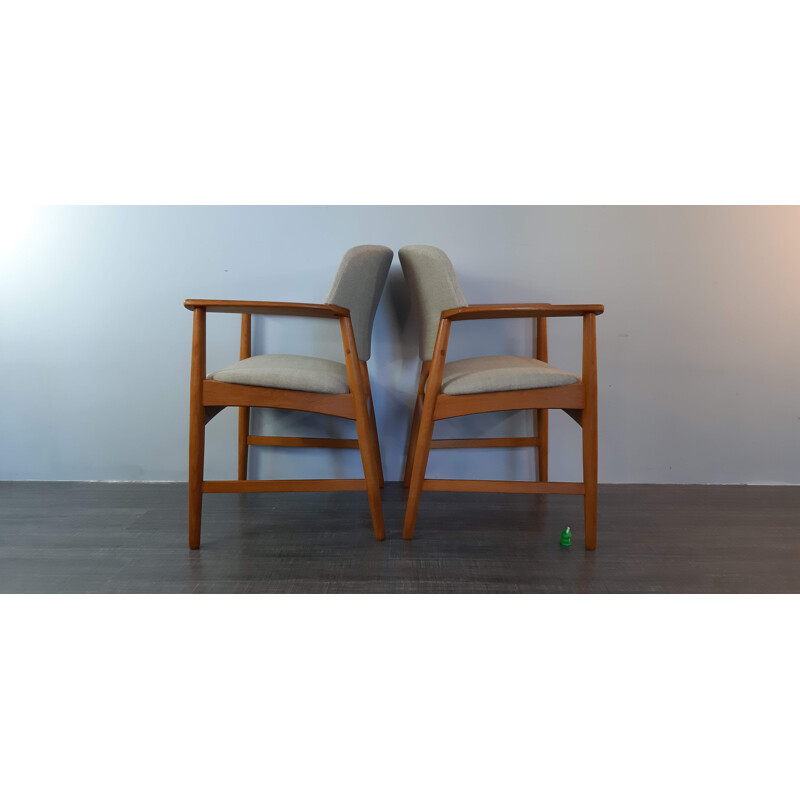 Paar vintage eiken stoelen van Larsen en Madsen voor Fritz Hansen, Denemarken 1950