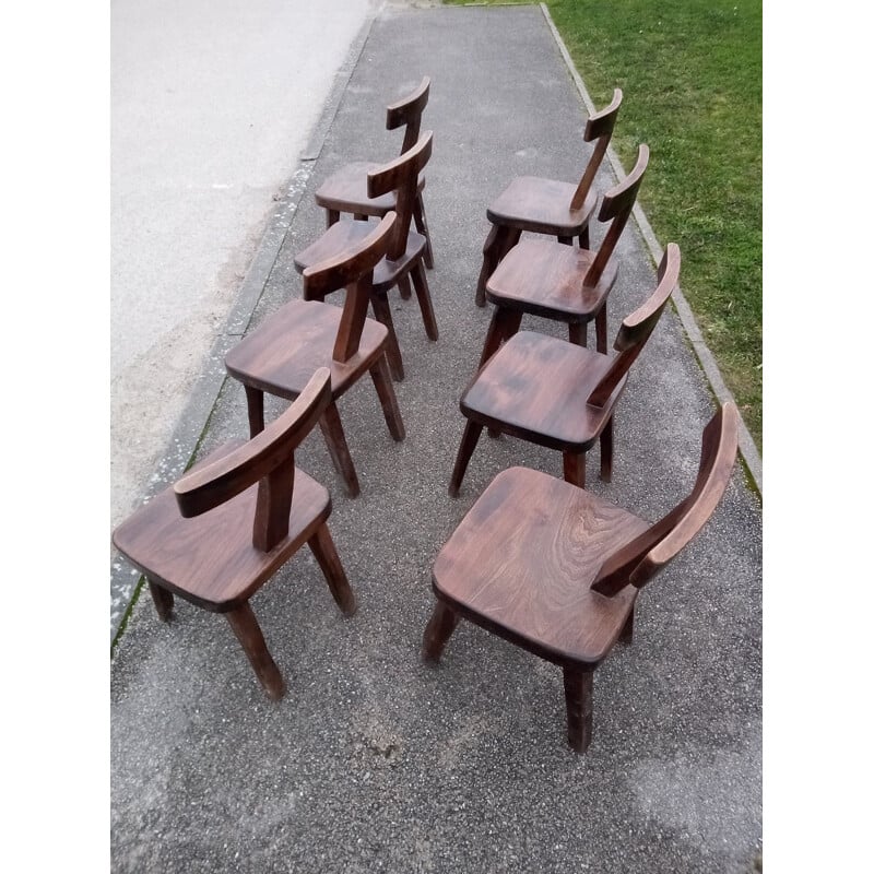 Set of 8 vintage brutalist chairs