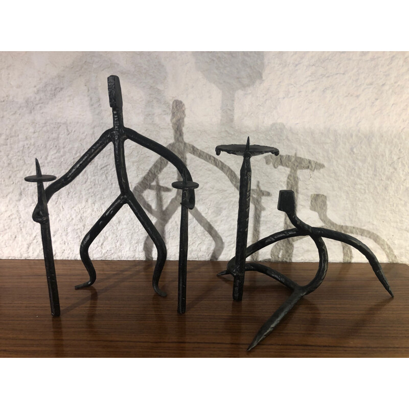 Pair of vintage wrought iron candleholders by Atelier Marolles