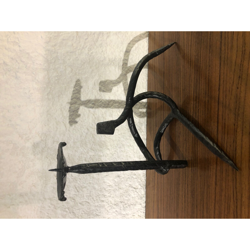 Pair of vintage wrought iron candleholders by Atelier Marolles