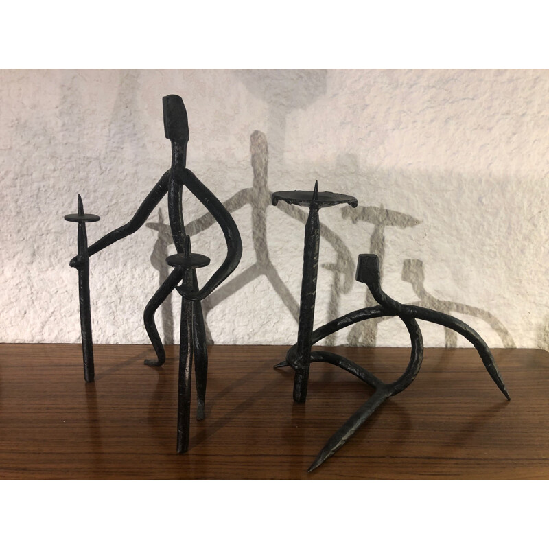 Pair of vintage wrought iron candleholders by Atelier Marolles