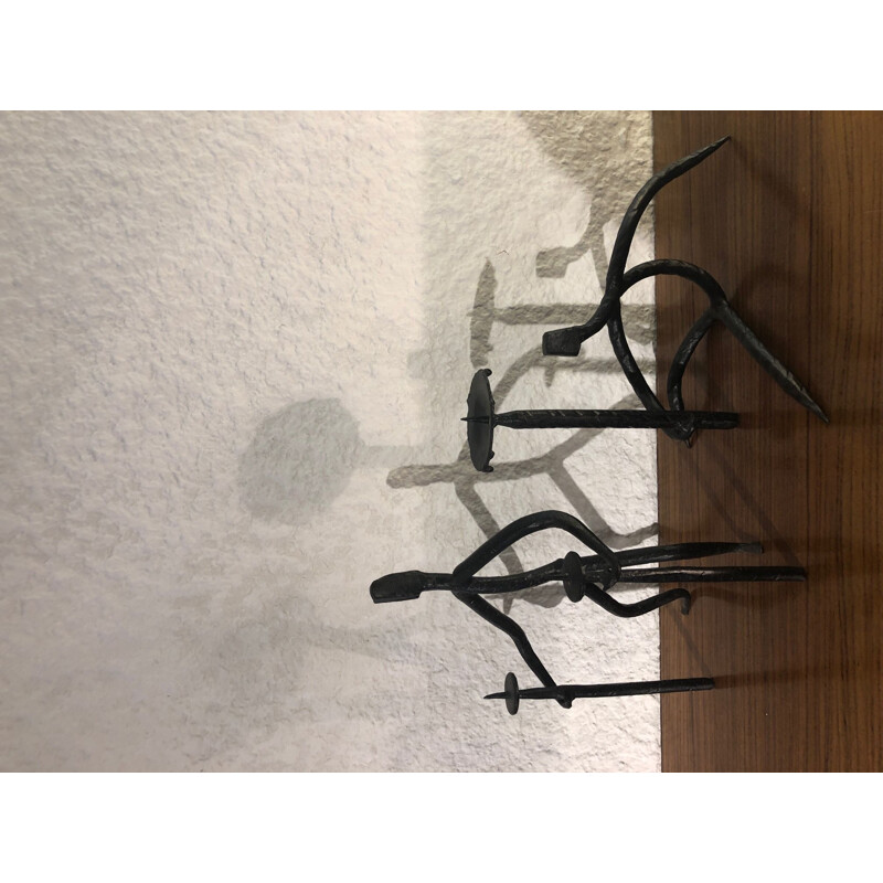 Pair of vintage wrought iron candleholders by Atelier Marolles