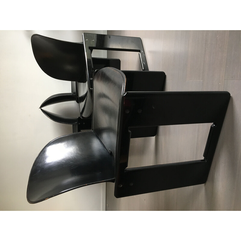 Ensemble de 4 chaises vintage en cuir "Dialogo" de Afra et Tobia Scarpa