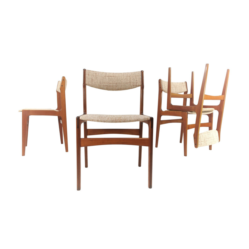 Ensemble de 4 chaises à repas vintage en teck par Erik Buch, Danemark