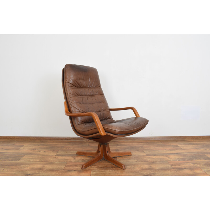 Chaise de bureau vintage en cuir et teck de Berg Furniture, 1970