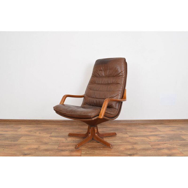 Chaise de bureau vintage en cuir et teck de Berg Furniture, 1970