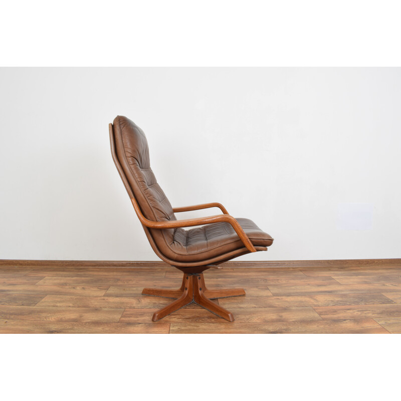 Vintage leather and teak Office Chair from Berg Furniture, 1970s
